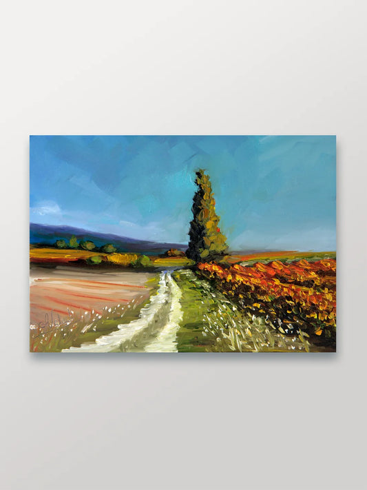 White Road Red Vineyard - Postcards from around the world - Manuela Valenti France Landscape Oil Painting